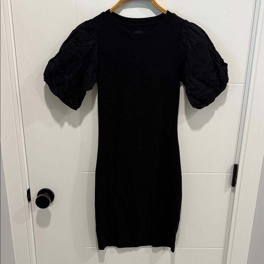 GAP Black Mini Dress with Puff Sleeves size XS